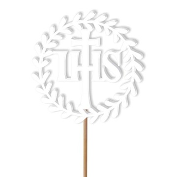 TOPPER plexa NA TORT biały IHS komunia HOSTIA laur