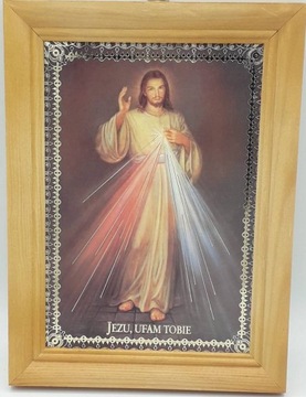 OBRAZ w drewnianej ramie . Jezu Ufam Tobie .
