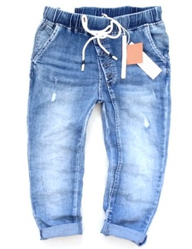 Włoskie jeansowe dresowe rybaczki BAGGY guziki XL