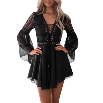 STYLOWA ELEGANCKA KORONKOWA DAMSKA SUKIENKA MINI, XL
