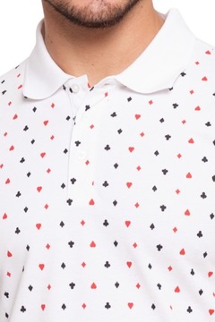 РУБАШКА ПОЛО МУЖСКАЯ, 100% ХЛОПОК, БЕЛАЯ, КАРТОЧНЫЙ УЗОР, ЭЛЕГАНТНЫЙ МОРАЖ, XL