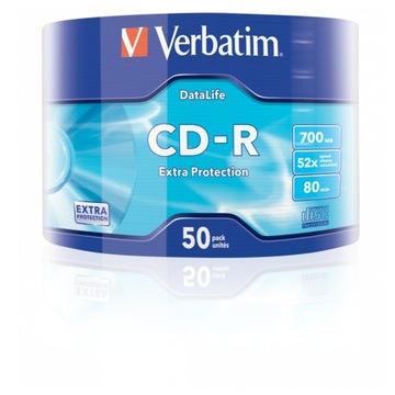 Компакт-диски Verbatim, 700 МБ, дополнительная защитная пленка для поверхности (50 шпинделей) 43787