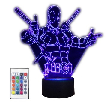 LAMPKA nocna 3D LED kolory pilot Deadpool H6 PODSTAWKA LAMPKA DZIECKO