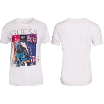 GUESS KOSZULKA DAMSKA T-SHIRT COLLAGE WHITE r.S