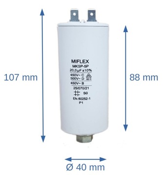 Пусковой конденсатор двигателя 20мкФ 450В MIFLEX ss