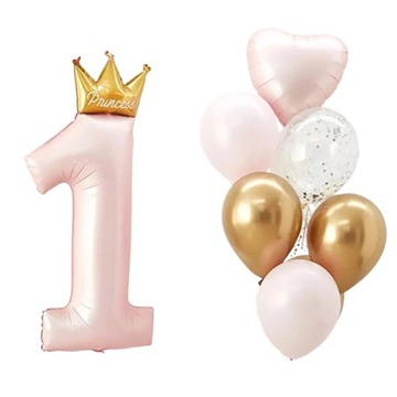 Zestaw balony RÓŻOWE 1 na ROCZEK pierwsze urodziny dziewczynki PRINCESS