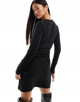 Miss Selfridge NH2 rdw czarna mini sukienka długi rękaw nadruk 46