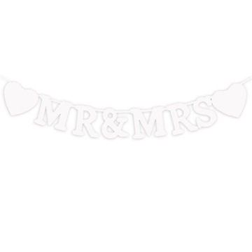 BANER ŚLUBNY NAPIS MR & MRS BIAŁY DEKORACJA SALI ŚLUB IMPREZA WESELNA