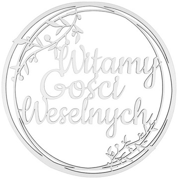 Dekoracje Weselne Koło Witamy Gości Weselnych BIAŁY 40cm Obręcz Ślub Napis
