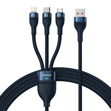 BASEUS FLASH SERIES II KABEL 3W1 USB C/MICRO-USB/IPHONE LIGHTNING 66W 1,2M