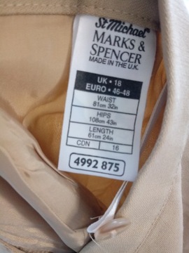 Wełniana elegancka Marks&Spencer beżowa spódnica midi 100% wełna kremowa 46