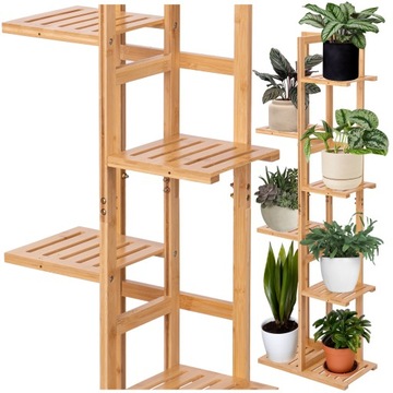 KWIETNIK STOJAK NA ROŚLINY BAMBUSOWY DREWNIANY WYSOKI DUŻY REGAŁ Z PÓŁKAMI