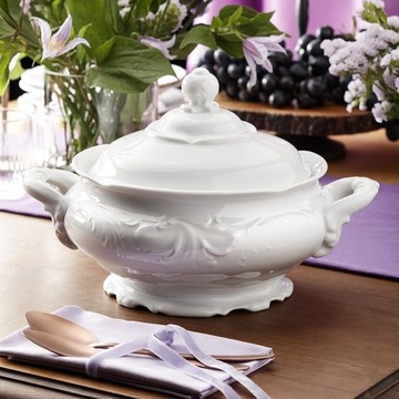 C001 SERWIS OBIADOWY 12/41 Biała FRYDERYKA z wazą PORCELANA CHODZIEŻ