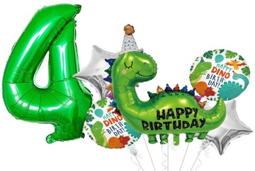 BALON FOLIOWY CYFRA 4 CZTERY DINOZAUR HAPPY BIRTHDAY CZWARTE URODZINY