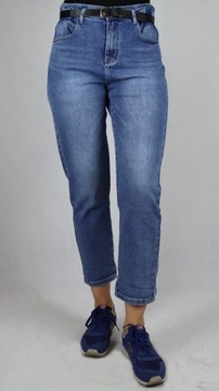 Spodnie jeansy mom fit z paskiem niebieskie r. XS