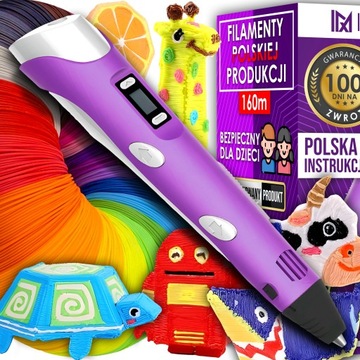 DŁUGOPIS 3D DLA DZIECI DRUKARKA MAGICZNY PEN ZESTAW + WKŁADY PLA 160 METRÓW