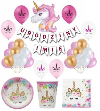 Zestaw Balony Tęczowy Jednorożec Urodziny Imię