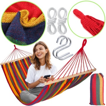 HAMAK 1-OSOBOWY Z DRĄŻKIEM XXL MOCNY 200x90 Red Czerwony