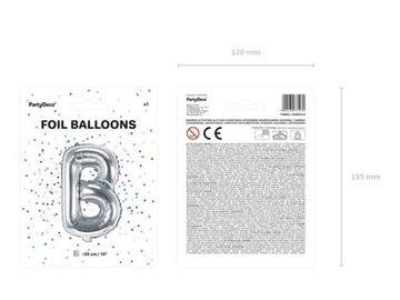 Balon foliowy Litera B 35cm, srebrny