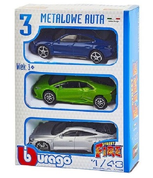ZESTAW 3 SAMOCHODÓW BURAGO, granatowy, zielony, srebrny 1:43