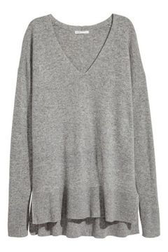 H&M Kaszmirowy sweter z dekoltem w serek damski modny cienki stylowy 36 S