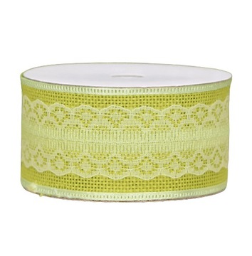 Wstążka jutowa z koronką zielony 4cm 4,5m