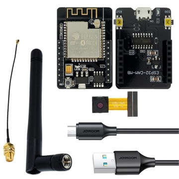 НАБОР ESP32-CAM С КАМЕРОЙ, АНТЕННОЙ И ПРОГРАММАТОРОМ + USB-КАБЕЛЬ ДЛИНОЙ 0,25 М