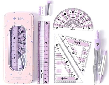 LINIJKI I EKIERKI GEOMETRYCZNY ZESTAW FIOLETOWY