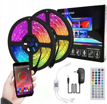 Taśma LED 10M RGB 5050 Bluetooth Aplikacja Mobilna Pilot Muzyka Oświetlenie