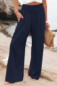Letnie eleganckie casual damskie lniane spodnie z szerokimi nogawkami S-XXL