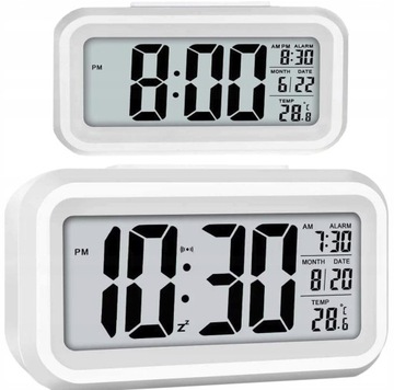 BUDZIK ZEGAR ELEKTRONICZNY TERMOMETR ALARM CYFROWY ZEGAREK STOJĄCY CICHY