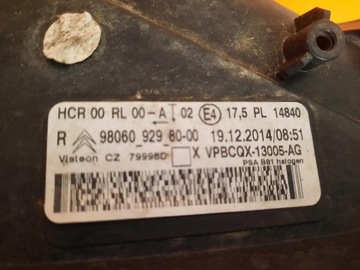 CITROEN DS5 11-15 SVĚTLOMET PRAVÝ SVĚTLO PRAVÁ PŘEDNÍ 980609298000