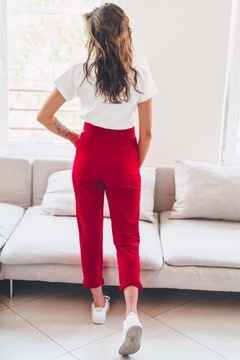 Czerwone damskie spodnie bawełniane dresy kant L