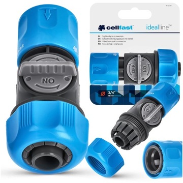 Быстроразъемный соединитель Cellfast IDEAL с клапаном ВКЛ-ВЫКЛ для шланга | Соединитель шланга 3/4 дюйма