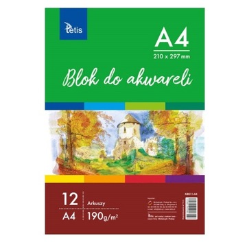 Blok do Farb Akwareli A4 190 g/m2 12 arkuszy