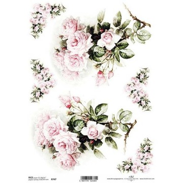 PAPIER RYŻOWY do decoupage A4 ITD-R747 kwiaty róże