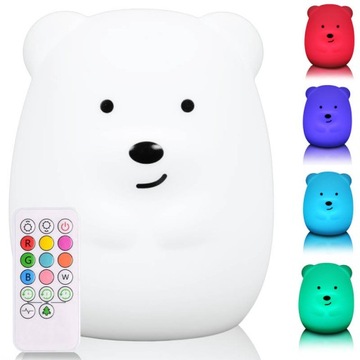 Silikonowa lampka LED RGB dla dzieci MIŚ Pilot IR