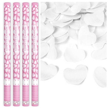 Tuby strzelające KONFETTI 80cm SERDUSZKA BIAŁE x4