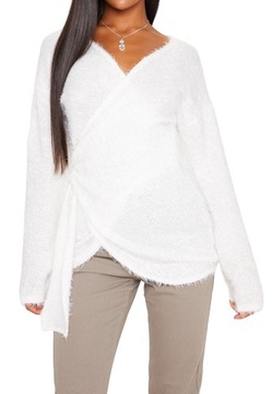 Sweter damski biały wiązany Prettylittlething 40