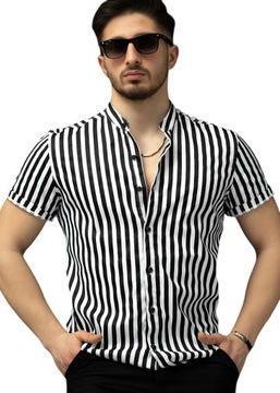 KOSZULA MĘSKA W PASY PASKI STÓJKA CASUAL - XL