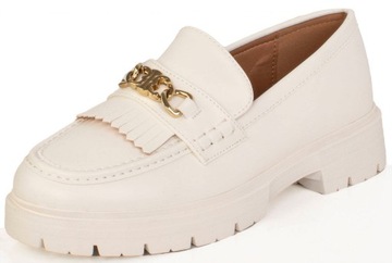 MOKASYNY PÓŁBUTY BIAŁE Z ŁAŃCUCHEM OZDOBA 38