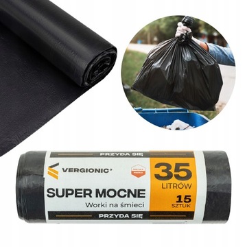 ПРОЧНЫЕ ПАКЕТЫ ДЛЯ МУСОРА ДЛЯ БАНКА, ТОЛСТЫЕ, ЧЕРНЫЕ, 35Л, 15 ШТ, ПЛЕНКА ПВД