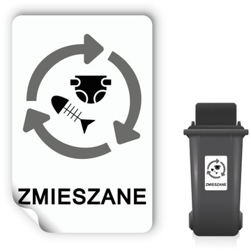 naklejka na śmieci ZMIESZANE na kosze do segregacji śmieci 20x31cm 1szt.