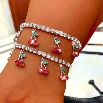 Ozdobna bransoletka dla kobiet Rhinestone Cherry Anklet