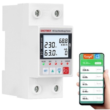 Счетчик электроэнергии TUYA WiFi, реле 63А 230В