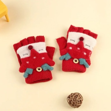 Knitted Gloves Children Half Finger Flip Glove Thicken Gloves Kids 3-8Years