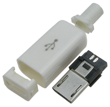 Wtyk micro USB B na kabel 5 pin biały /3800