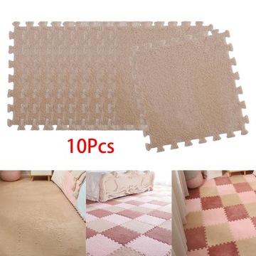 10 sztuk mata do zabawy dla dzieci 30x30cm pluszowa piankowa mata podłogowa z puzzlami kwadratowa brązowa