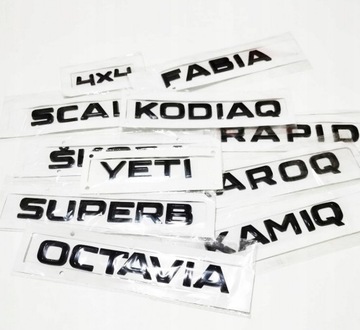 Emblemat napis długi SKODA czarny poł JAKOŚĆ OEM*