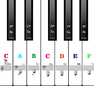 NAKLEJKI NUTY KLAWISZOWE DLA POCZĄTKUJĄCYCH NA KEYBOARD PIANINO TRENING 49X